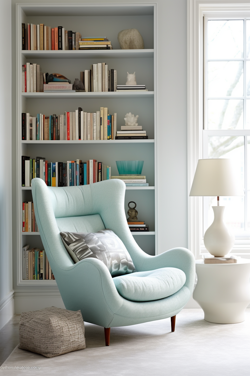 Gemütliche Leseecke mit Bücherregal und Sessel
